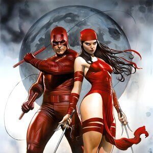 Daredevil and Elektra silk canvas Fabric Poster (36" x 24")